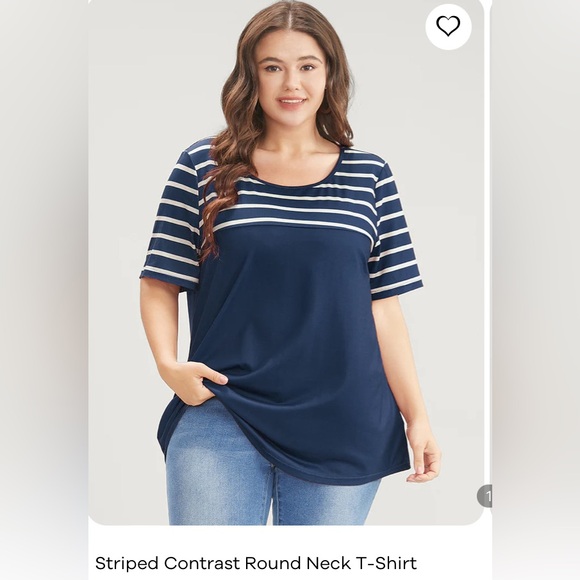 New with tags! Striped Contrast Round Neck T-Shirt - Picture 3 of 7